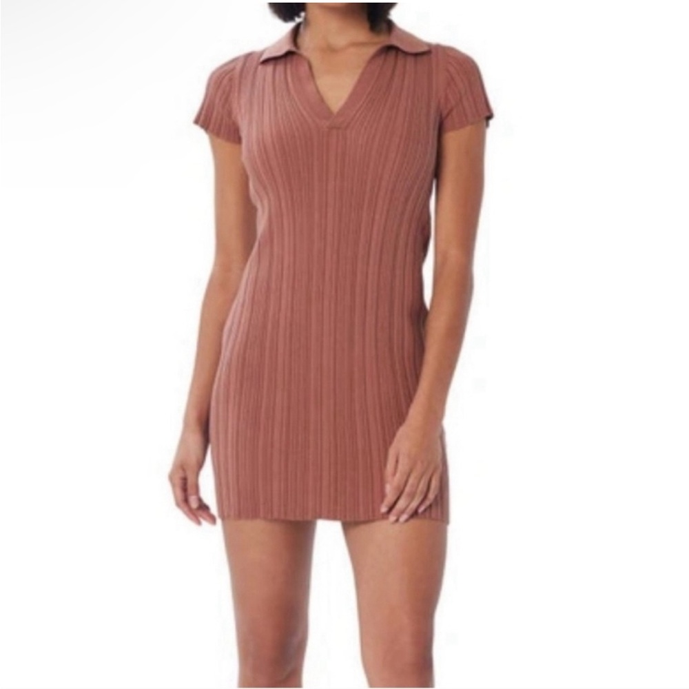 Lita by Ciara Ribbed Polo Mini Dress in Cinnamon Size XS